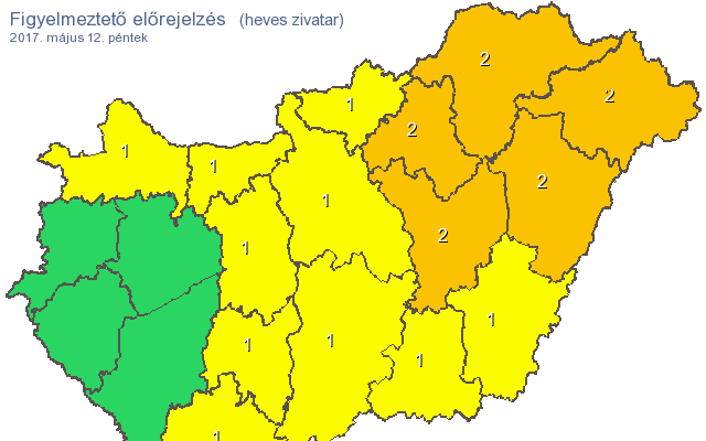 Narancssárga veszélyjelzés: felhőszakadás, jégeső, 70-100 km/órás szél